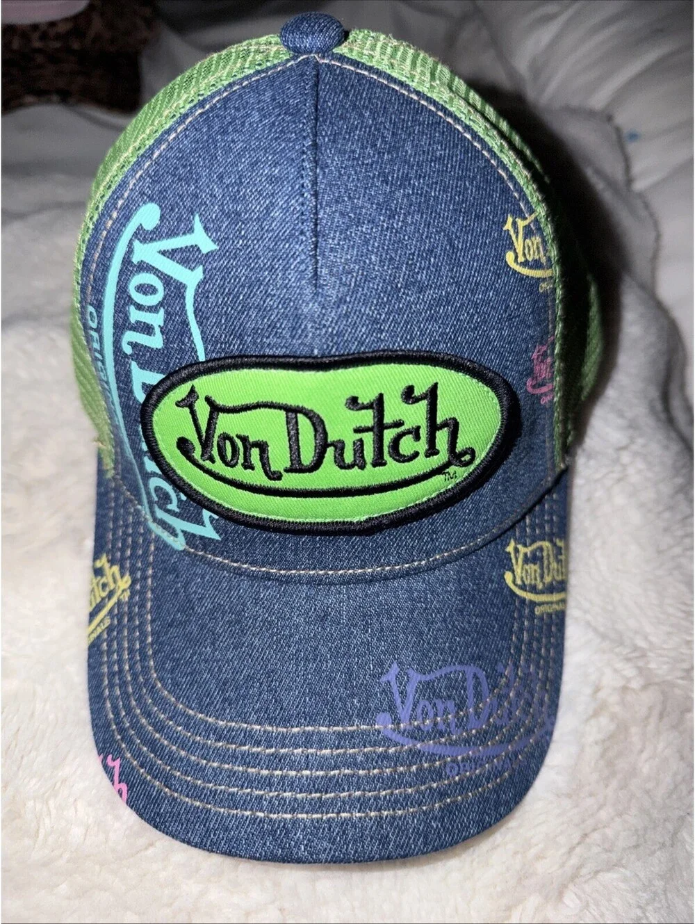 Von Dutch Dark Blue Denim/Green Trucker Hat - New